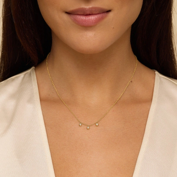 Jennifer Meyer 3 Diamond Illusion Set Dangle Necklace in 14K Yellow Gold | Fine Necklaces | Coveti