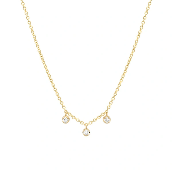 Jennifer Meyer 3 Diamond Illusion Set Dangle Necklace in 14K Yellow Gold | Fine Necklaces | Coveti