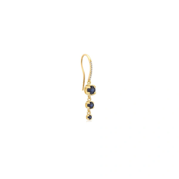 Jennifer Meyer 3 Graduated Illusion Set Blue Sapphire Earrings in 18K Yellow Gold | Fine Earrings | Coveti