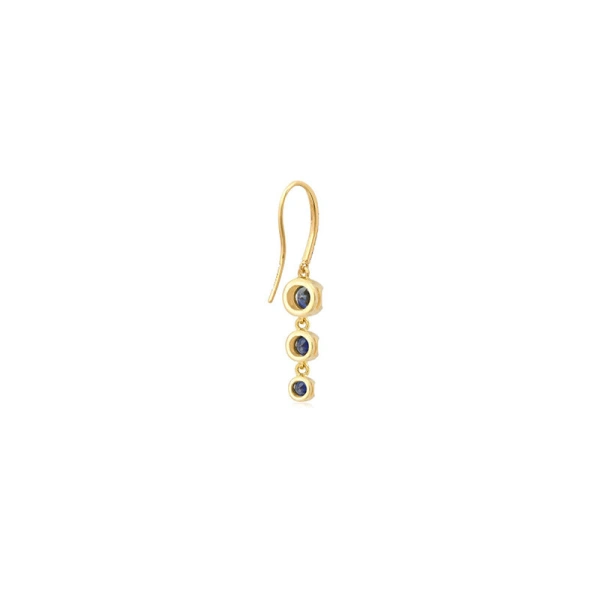 Jennifer Meyer 3 Graduated Illusion Set Blue Sapphire Earrings in 18K Yellow Gold | Fine Earrings | Coveti