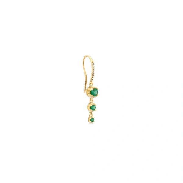 Jennifer Meyer 3 Graduated Illusion Set Emerald Earrings in 18K Yellow Gold | Fine Earrings | Coveti