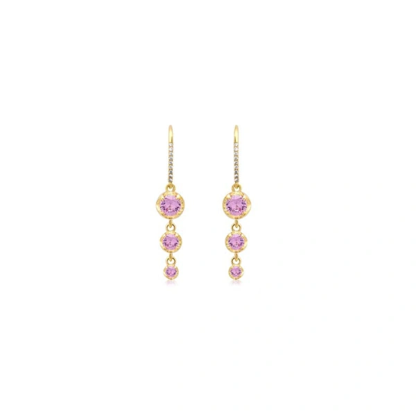 Jennifer Meyer 3 Graduated Illusion Set Pink Sapphire Earrings in 18K Yellow Gold | Fine Earrings | Coveti