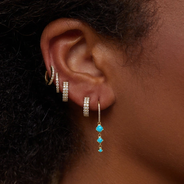 Jennifer Meyer 3 Graduated Illusion Set Turquoise Earrings in 18K Yellow Gold | Fine Earrings | Coveti