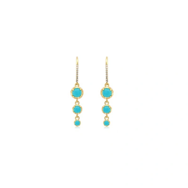 Jennifer Meyer 3 Graduated Illusion Set Turquoise Earrings in 18K Yellow Gold | Fine Earrings | Coveti