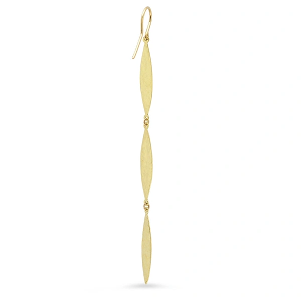 Jennifer Meyer 3 Hammered Marquise Earrings in 18K Yellow Gold | Fine Earrings | Coveti