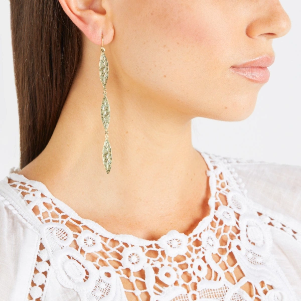 Jennifer Meyer 3 Hammered Marquise Earrings in 18K Yellow Gold | Fine Earrings | Coveti