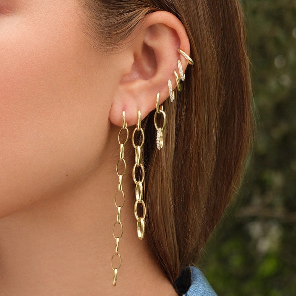 Jennifer Meyer 3 Medium Edith Link Studs with Diamond Pave Accent in 18K Yellow Gold | Fine Earrings | Coveti