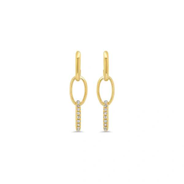 Jennifer Meyer 3 Medium Edith Link Studs with Diamond Pave Accent in 18K Yellow Gold | Fine Earrings | Coveti