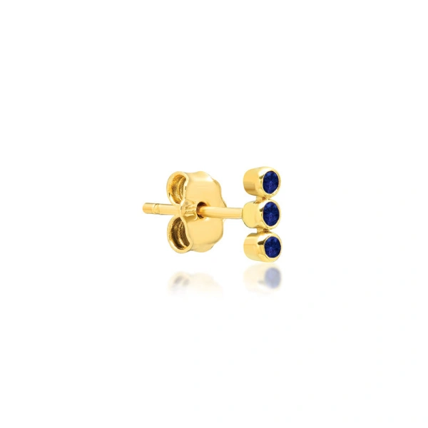 Jennifer Meyer 3 Mini Blue Sapphire Bezel Studs in 18K Yellow Gold | Fine Earrings | Coveti