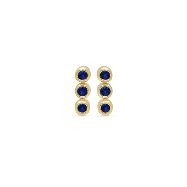 Jennifer Meyer 3 Mini Blue Sapphire Bezel Studs in 18K Yellow Gold | Fine Earrings | Coveti