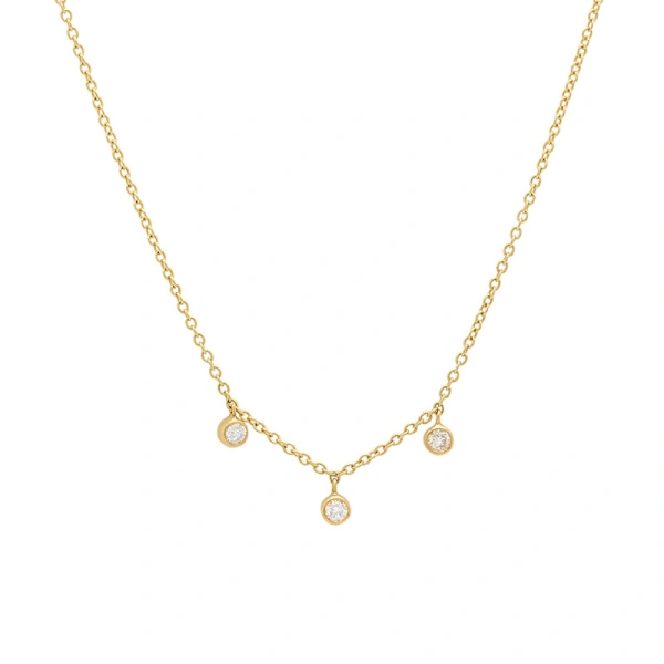 Jennifer Meyer 3 Mini Diamond Bezel Dangle Necklace in 18K Yellow Gold | Fine Necklaces | Coveti