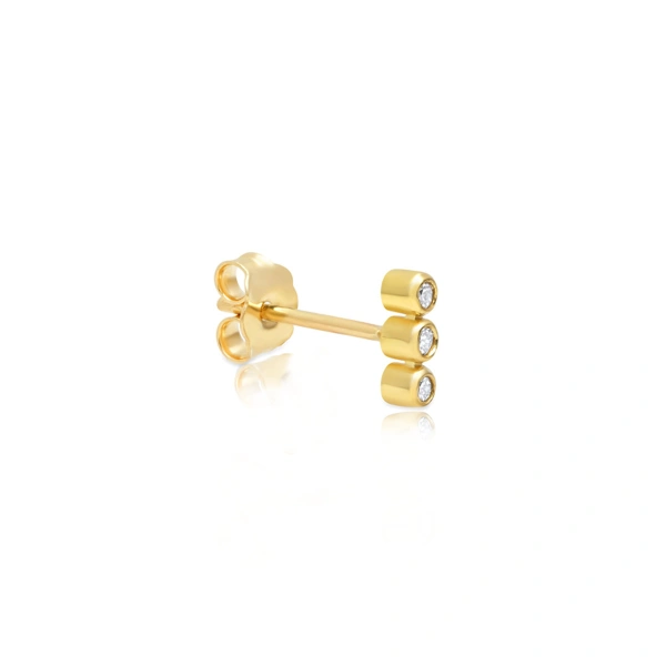 Jennifer Meyer 3 Mini Diamond Bezel Studs in 18K Yellow Gold | Fine Earrings | Coveti