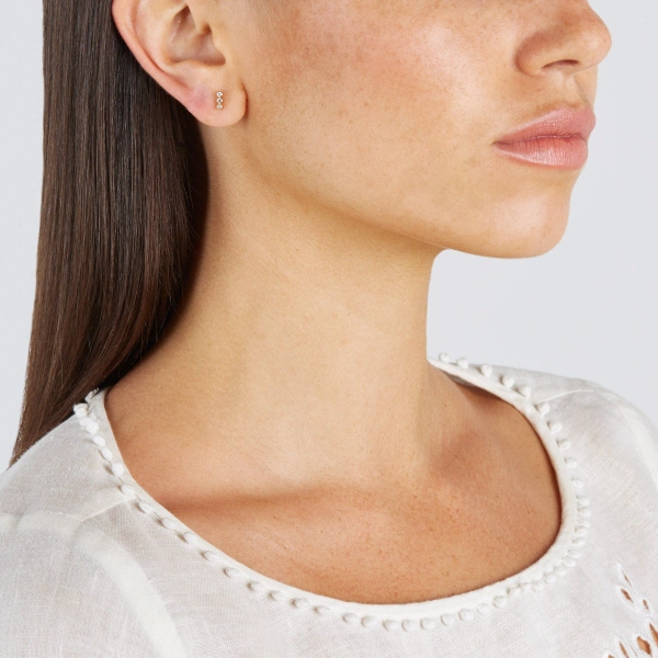 Jennifer Meyer 3 Mini Diamond Bezel Studs in 18K Yellow Gold | Fine Earrings | Coveti