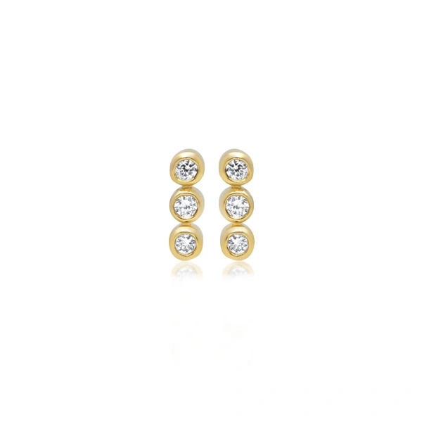 Jennifer Meyer 3 Mini Diamond Bezel Studs in 18K Yellow Gold | Fine Earrings | Coveti