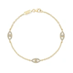 Jennifer Meyer 3 Mini Diamond Open Evil Eye Bracelet in 18K Yellow Gold | Fine Bracelets | Coveti