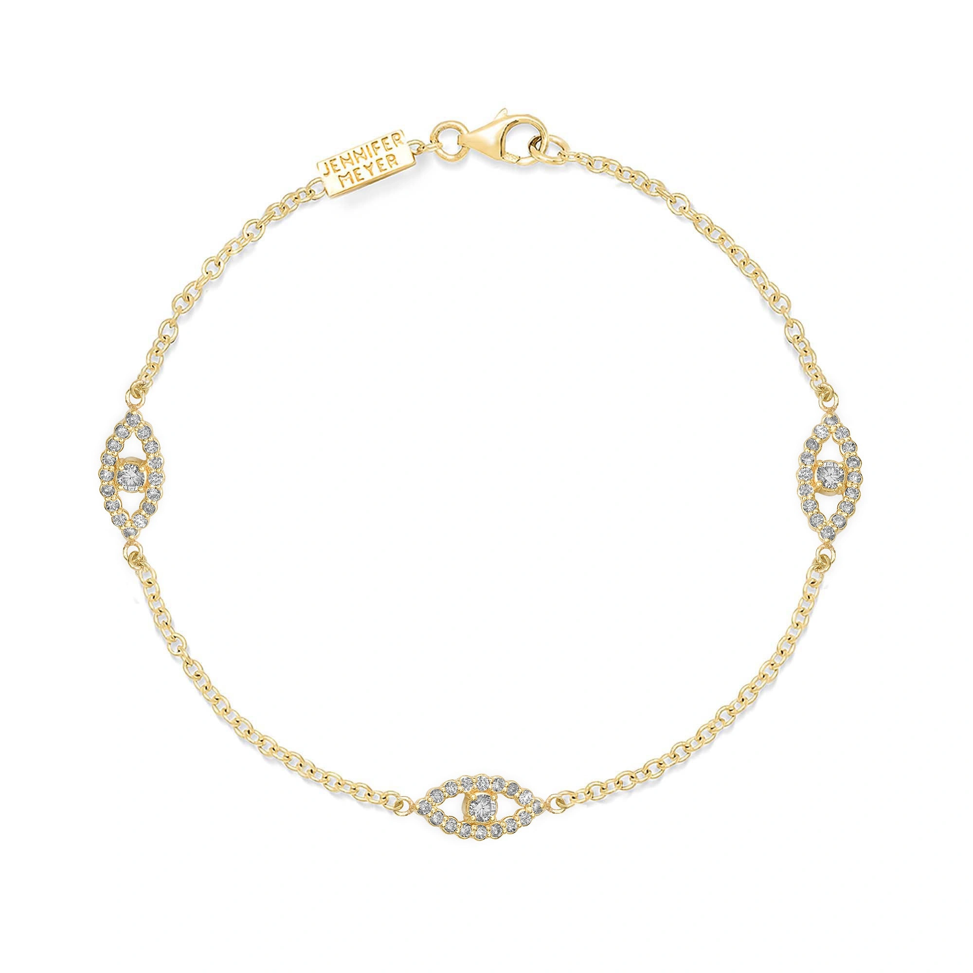 Jennifer Meyer 3 Mini Diamond Open Evil Eye Bracelet in 18K Yellow Gold Jennifer Meyer 3 Mini Diamond Open Evil Eye Bracelet in 18K Yellow Gold | Fine Bracelets | Coveti