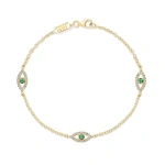 Jennifer Meyer 3 Mini Diamond and Emerald Open Evil Eye Bracelet in 18K Yellow Gold | Fine Bracelets | Coveti