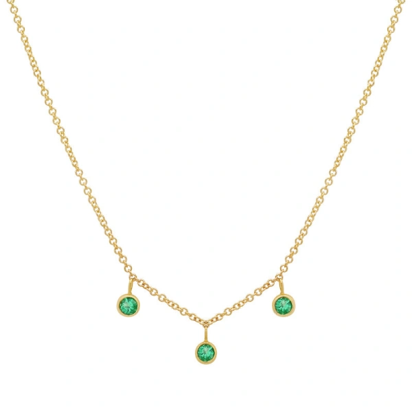 Jennifer Meyer 3 Mini Emerald Bezel Dangle Necklace in 18K Yellow Gold | Fine Necklaces | Coveti