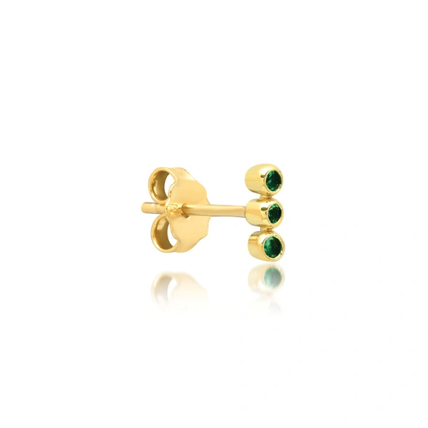 Jennifer Meyer 3 Mini Emerald Bezel Studs in 18K Yellow Gold | Fine Earrings | Coveti
