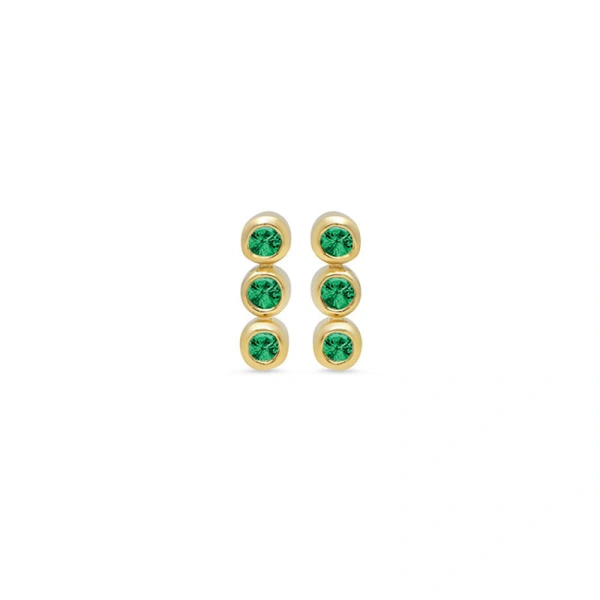 Jennifer Meyer 3 Mini Emerald Bezel Studs in 18K Yellow Gold | Fine Earrings | Coveti