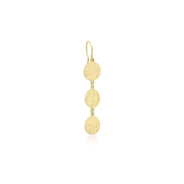 Jennifer Meyer 3 Mini Hammered Disc Earrings in 18K Yellow Gold | Fine Earrings | Coveti