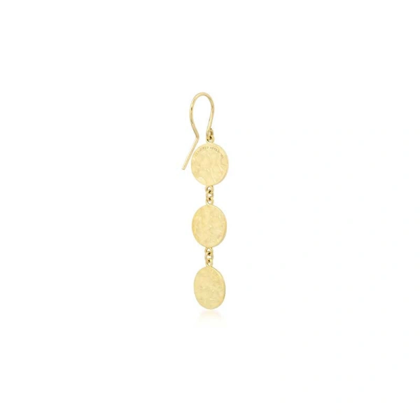 Jennifer Meyer 3 Mini Hammered Disc Earrings in 18K Yellow Gold | Fine Earrings | Coveti