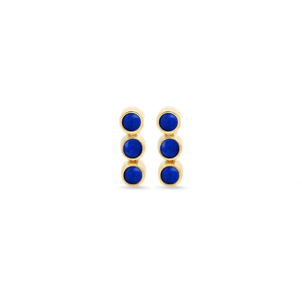 Jennifer Meyer 3 Mini Lapis Bezel Studs in 18K Yellow Gold | Fine Earrings | Coveti