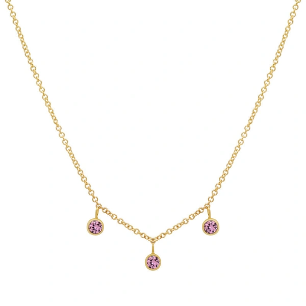 Jennifer Meyer 3 Mini Pink Sapphire Bezel Dangle Necklace in 18K Yellow Gold | Fine Necklaces | Coveti
