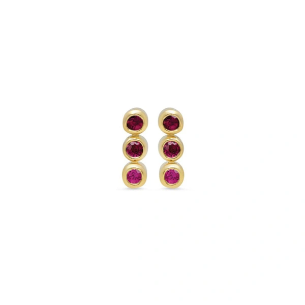 Jennifer Meyer 3 Mini Ruby Bezel Studs in 18K Yellow Gold | Fine Earrings | Coveti