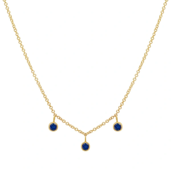 3 Mini Sapphire Bezel Dangle Necklace in 18K Yellow Gold