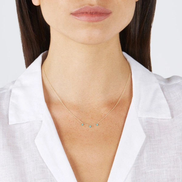 Jennifer Meyer 3 Mini Turquoise Bezel Dangle Necklace in 18K Yellow Gold | Fine Necklaces | Coveti