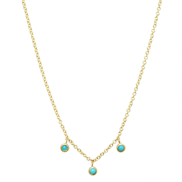 3 Mini Turquoise Bezel Dangle Necklace in 18K Yellow Gold