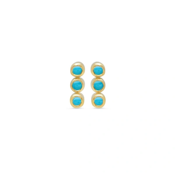 Jennifer Meyer 3 Mini Turquoise Bezel Studs in 18K Yellow Gold | Fine Earrings | Coveti