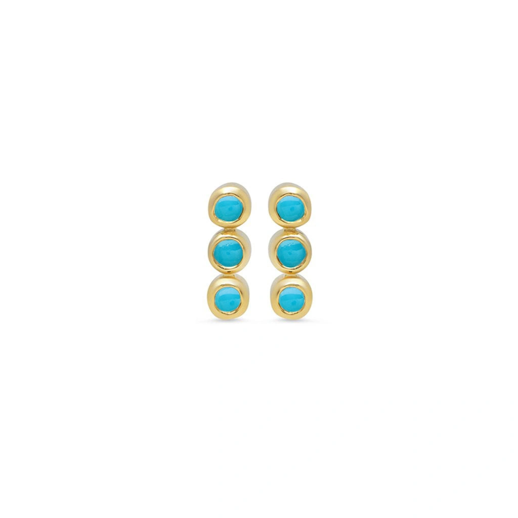 Jennifer Meyer 3 Mini Turquoise Bezel Studs in 18K Yellow Gold Jennifer Meyer 3 Mini Turquoise Bezel Studs in 18K Yellow Gold | Fine Earrings | Coveti
