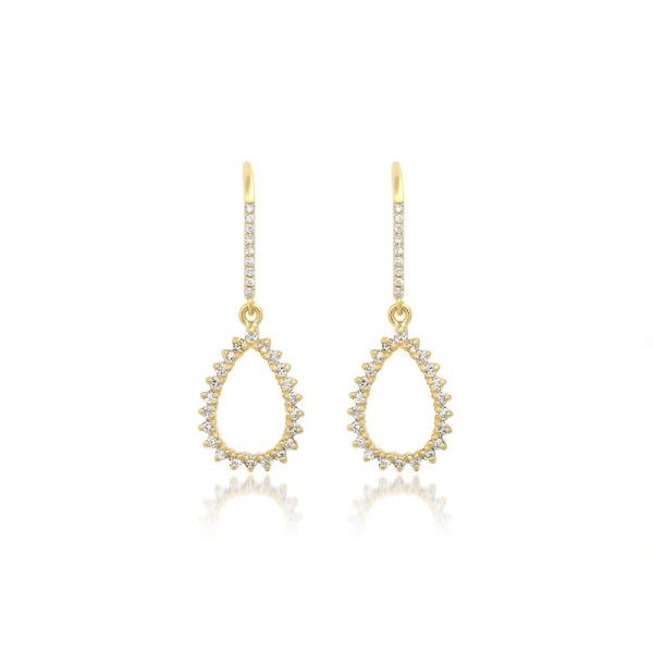 Jennifer Meyer 3 Prong Diamond Mini Open Teardrop Earrings in 18K Yellow Gold | Fine Earrings | Coveti
