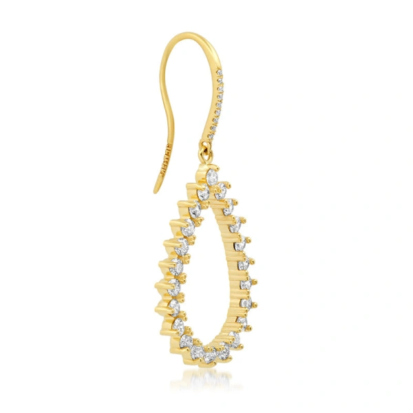 Jennifer Meyer 3 Prong Diamond Open Teardrop Earrings in 18K Yellow Gold | Fine Earrings | Coveti