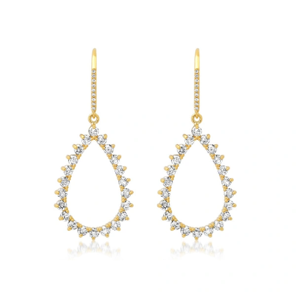 Jennifer Meyer 3 Prong Diamond Open Teardrop Earrings in 18K Yellow Gold | Fine Earrings | Coveti