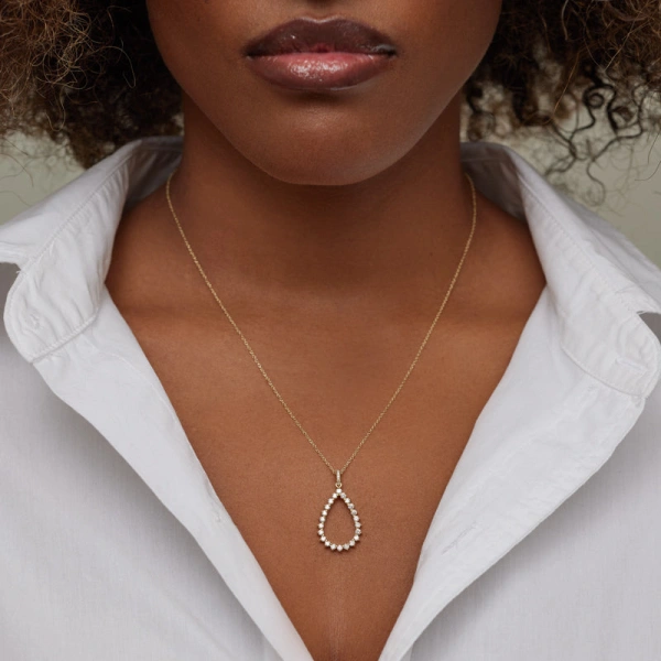Jennifer Meyer 3 Prong Diamond Open Teardrop Necklace in 18K Yellow Gold | Fine Necklaces | Coveti