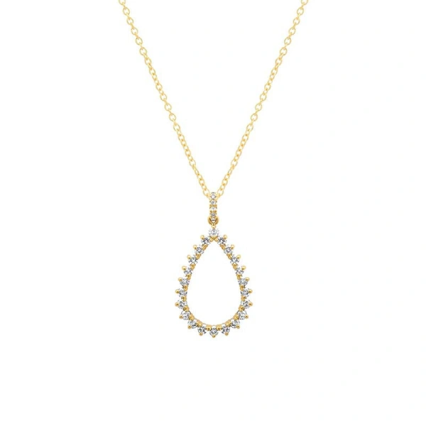 Jennifer Meyer 3 Prong Diamond Open Teardrop Necklace in 18K Yellow Gold | Fine Necklaces | Coveti