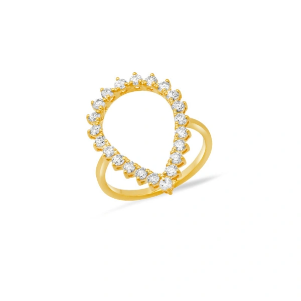 Jennifer Meyer 3 Prong Diamond Open Teardrop Ring in 18K Yellow Gold | Fine Rings | Coveti