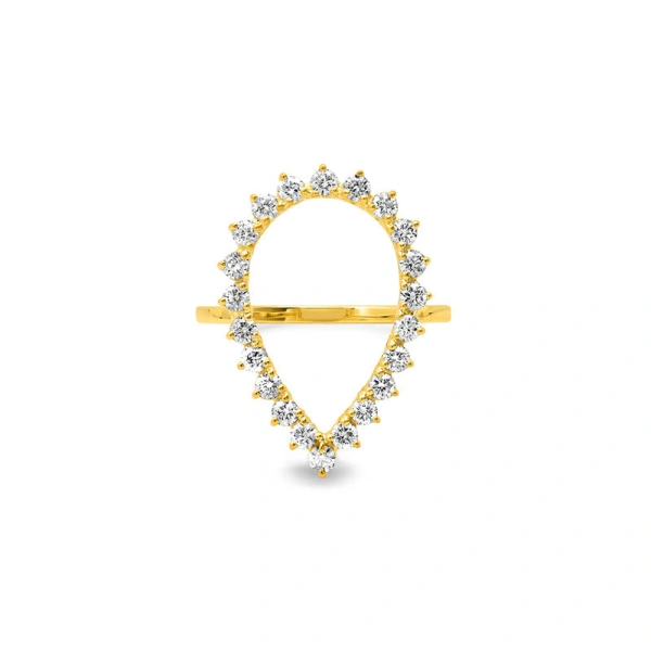 Jennifer Meyer 3 Prong Diamond Open Teardrop Ring in 18K Yellow Gold | Fine Rings | Coveti