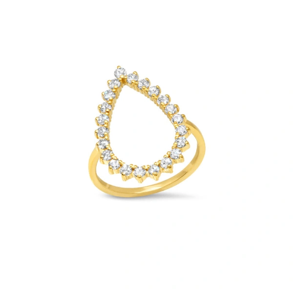 Jennifer Meyer 3 Prong Diamond Open Teardrop Ring in 18K Yellow Gold | Fine Rings | Coveti