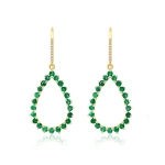 Jennifer Meyer 3 Prong Emerald Open Teardrop Earrings in 18K Yellow Gold | Fine Earrings | Coveti
