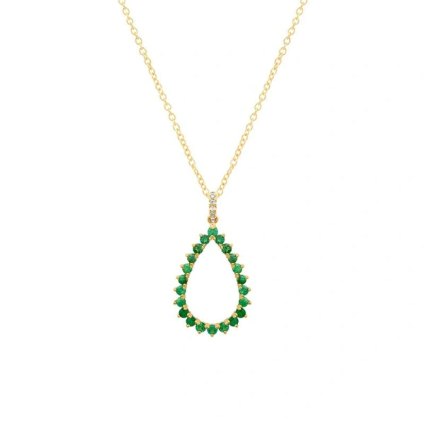 3 Prong Emerald Open Teardrop Necklace in 18K Yellow Gold