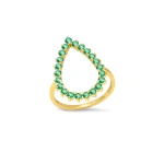 Jennifer Meyer 3 Prong Emerald Open Teardrop Ring in 18K Yellow Gold | Fine Rings | Coveti
