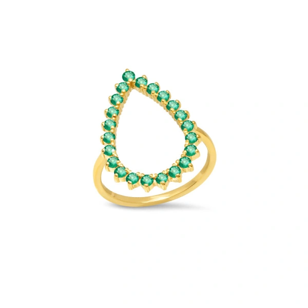 Jennifer Meyer 3 Prong Emerald Open Teardrop Ring in 18K Yellow Gold | Fine Rings | Coveti
