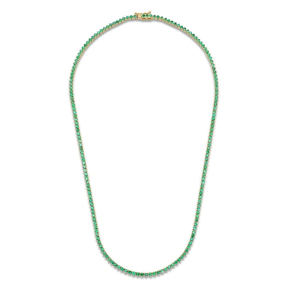 Jennifer Meyer 3 Prong Emerald Tennis Necklace in 18K Yellow Gold | Fine Necklaces | Coveti