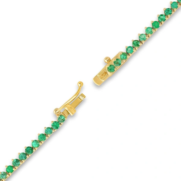 Jennifer Meyer 3 Prong Emerald Tennis Necklace in 18K Yellow Gold | Fine Necklaces | Coveti