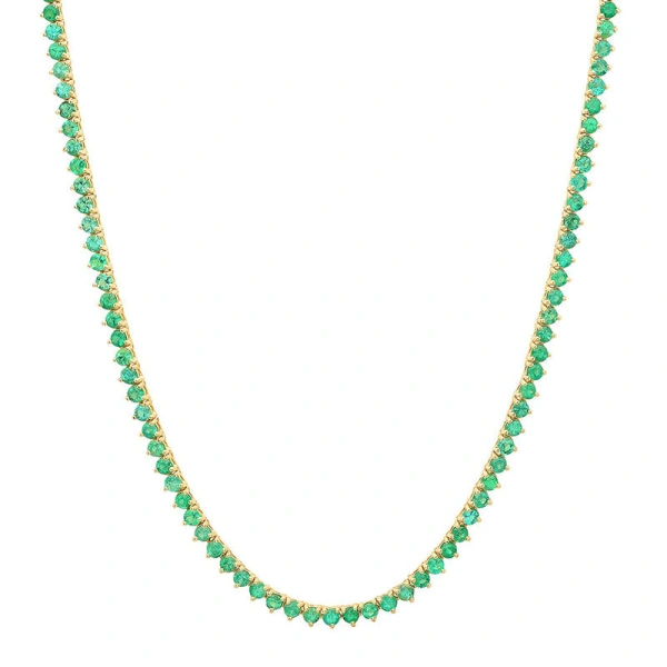 3 Prong Emerald Tennis Necklace in 18K Yellow Gold
