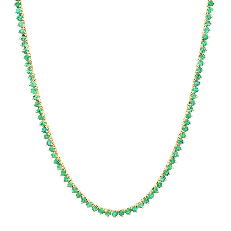 Jennifer Meyer 3 Prong Emerald Tennis Necklace in 18K Yellow Gold Jennifer Meyer 3 Prong Emerald Tennis Necklace in 18K Yellow Gold | Fine Necklaces | Coveti
